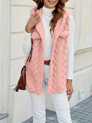 Three-dimensional Geometric Pattern Warm And Fashionable Plush Hooded Cardigan Mid-length Vest