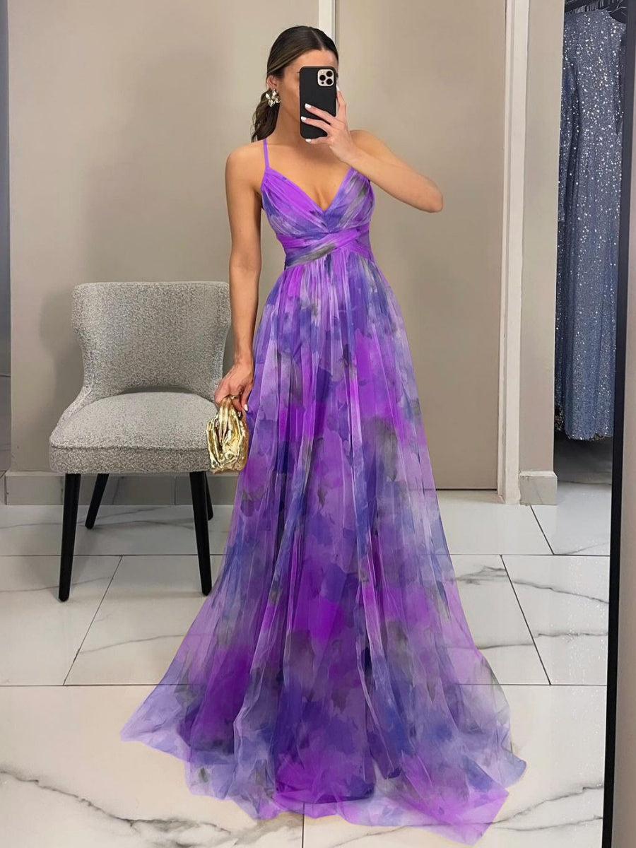 Mesh Floral Print Long Dress