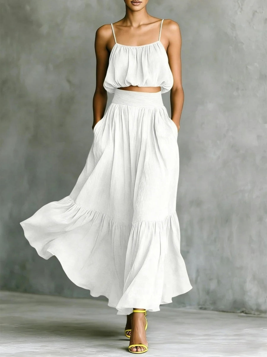 Strapless Loose Cropped High-waisted Midi Skirt Set 2-piece Sets