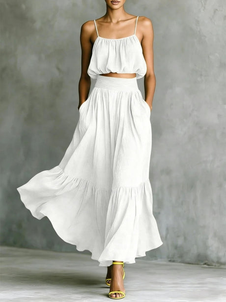 Strapless Loose Cropped High-waisted Midi Skirt Set 2-piece Sets