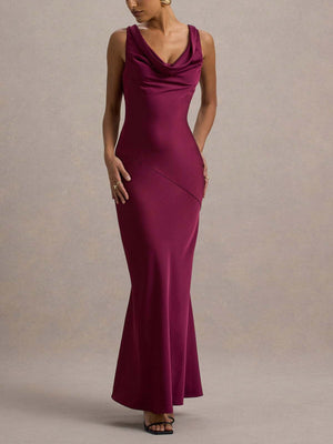Satin Fitted Bodycon Fishtail Backless Sexy Zipper Maxi Dresses