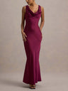 Satin Fitted Bodycon Fishtail Backless Sexy Zipper Maxi Dresses