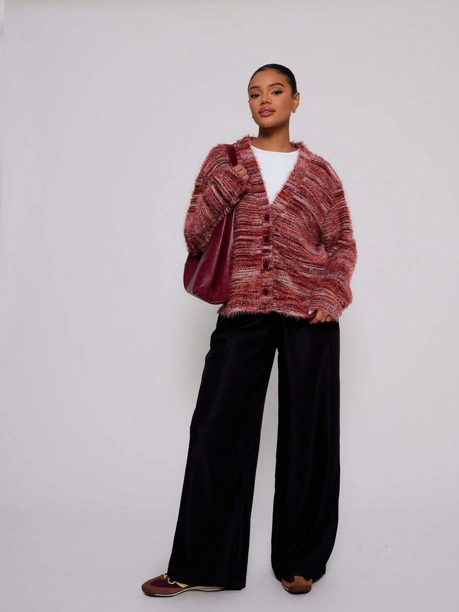 Fluffy Color matching Buttons Cardigans
