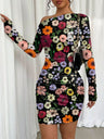 Pleated Slim-fit Hip-hugging Slant Collar Printed Mini&Short Dresses