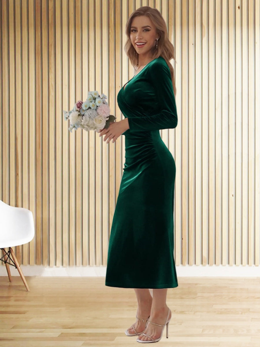 V-neck Velvet Maxi Dresses