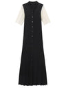 Short Sleeve Buttons Slit Knitting High Waist Workplace Maxi Dresses