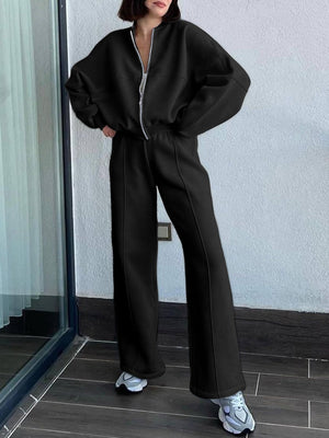 Sporty Style Long-sleeved Jacket Solid Color Trousers Two-piece Set