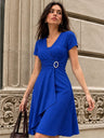 Grace Asymmetrical Knitting Large Skirt V-neck Midi Dresses