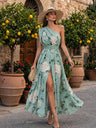 Sloping Shoulders Printed Vacation Temperament Maxi Dresses