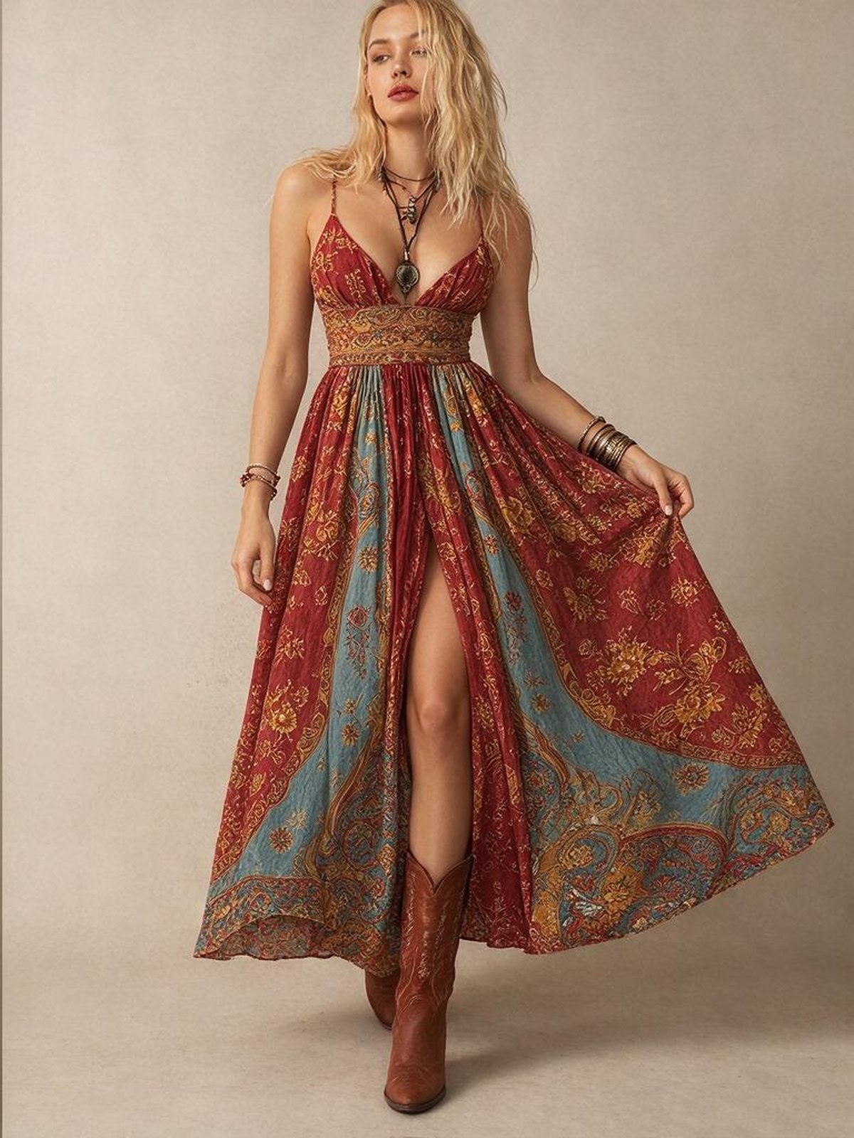 Hippie Camisoles Printed Elegant Maxi Dresses