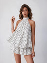 Halter Backless Lace Up Bud Polka Dots Mini&Short Dresses