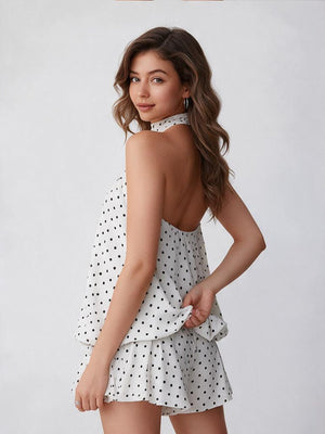 Halter Backless Lace Up Bud Polka Dots Mini&Short Dresses