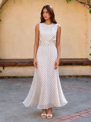 Sleeveless Polka Dots Waist Grace Temperament Maxi Dresses