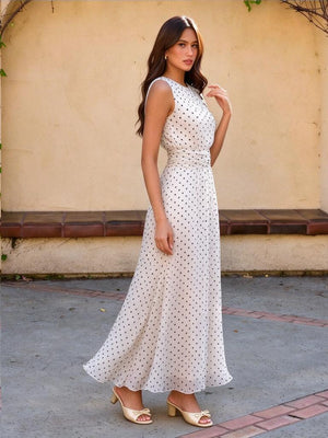 Sleeveless Polka Dots Waist Grace Temperament Maxi Dresses