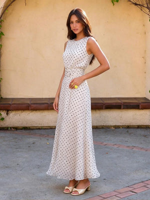 Sleeveless Polka Dots Waist Grace Temperament Maxi Dresses