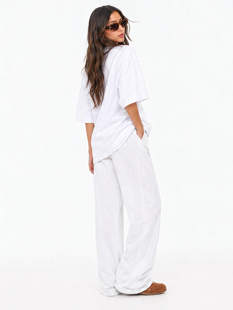 Solid Color Loose-fitting Drawstring Trousers