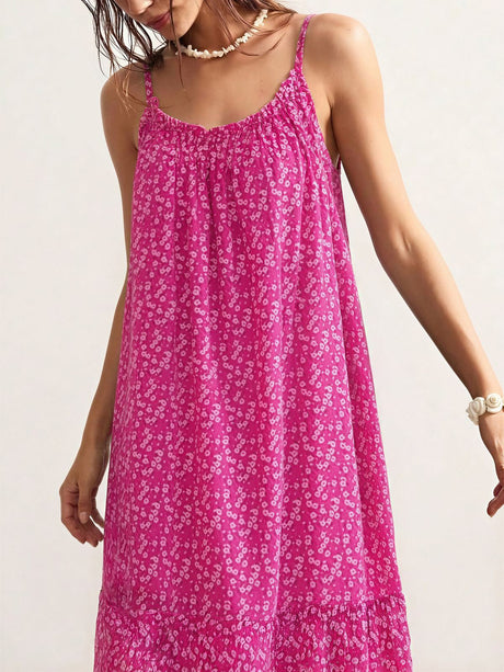 Floral Print Large Skirt Camisoles Mini&Short Dresses