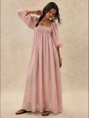 Elegant Long-sleeved Resort-style Loose Dress