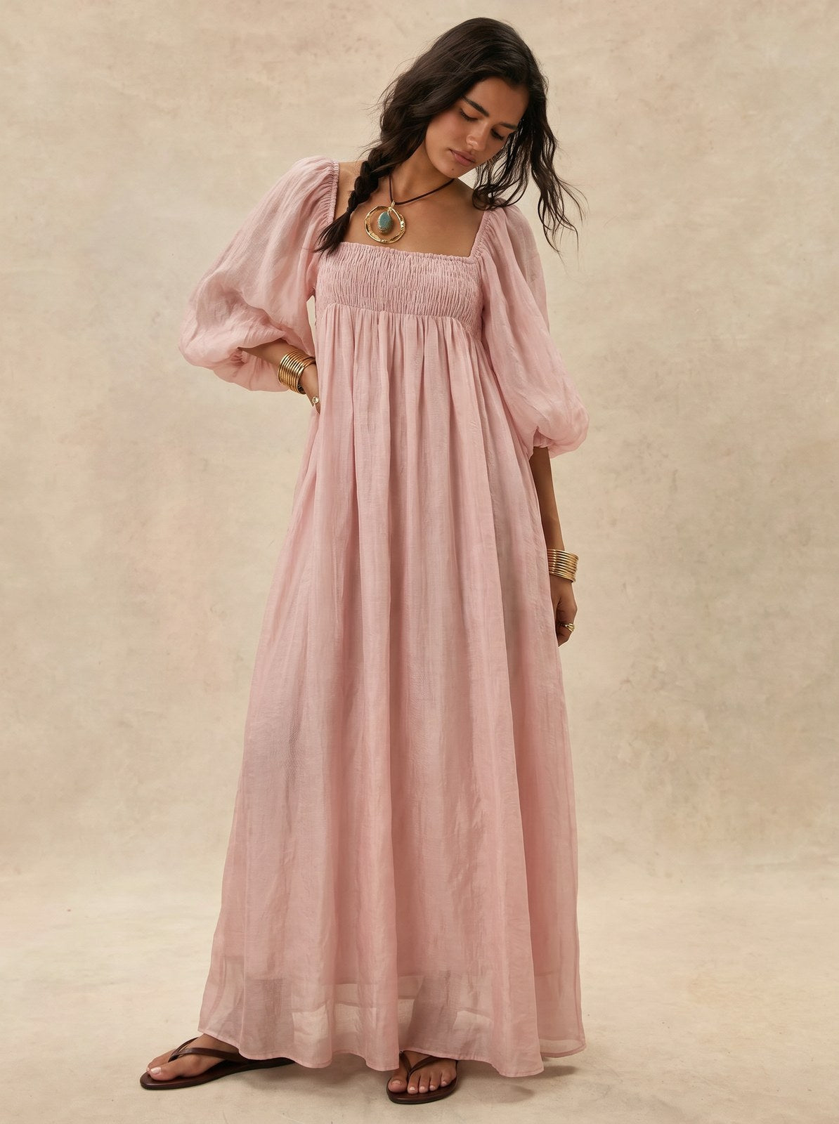 Elegant Long-sleeved Resort-style Loose Dress