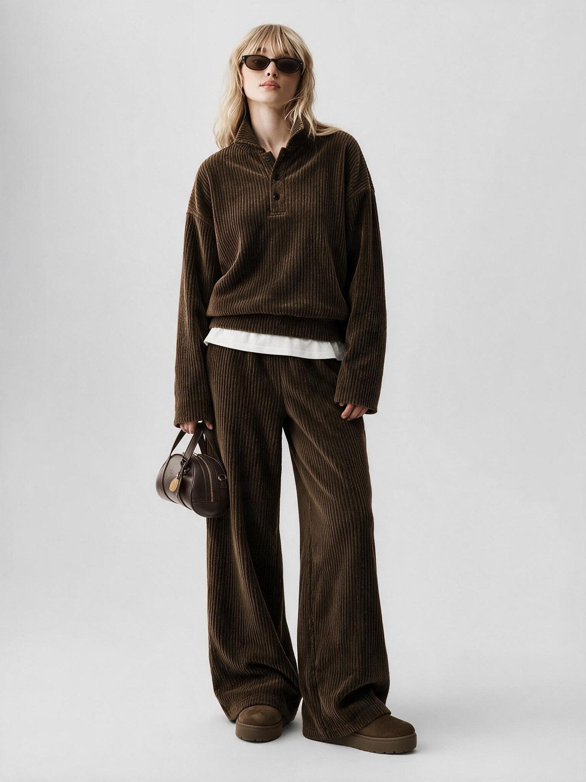 Corduroy Comfortable Casual Loose Straight Leg Pants And Sweatshirt Set