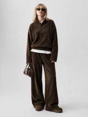 Corduroy Comfortable Casual Loose Straight Leg Pants And Sweatshirt Set