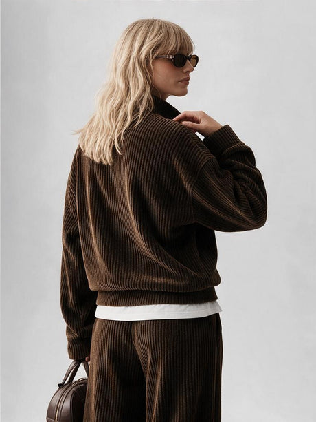 Corduroy Comfortable Casual Loose Straight Leg Pants And Sweatshirt Set