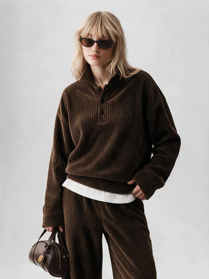 Corduroy Comfortable Casual Loose Straight Leg Pants And Sweatshirt Set