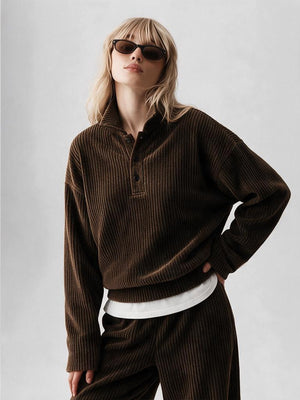 Corduroy Comfortable Casual Loose Straight Leg Pants And Sweatshirt Set