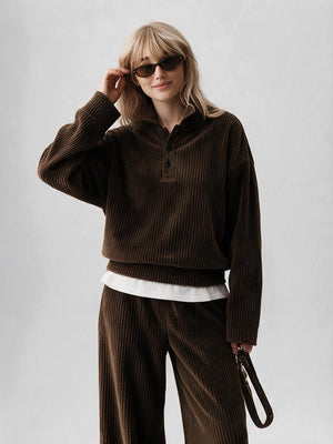 Corduroy Comfortable Casual Loose Straight Leg Pants And Sweatshirt Set