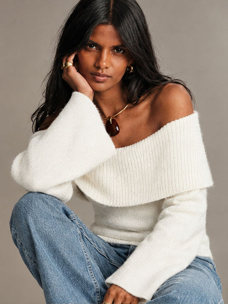 Off-the-shoulder Slim-fit Fashionable Sexy Knitted Long-sleeved Backless Sweater