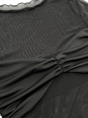 Round Neck Long-sleeved Mesh-paneled Short Dress