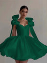 Glossy Fabric, Bow Design, Spaghetti Strap Mini Dress