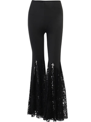 Hollow Lace Black Slightly Flared Pants