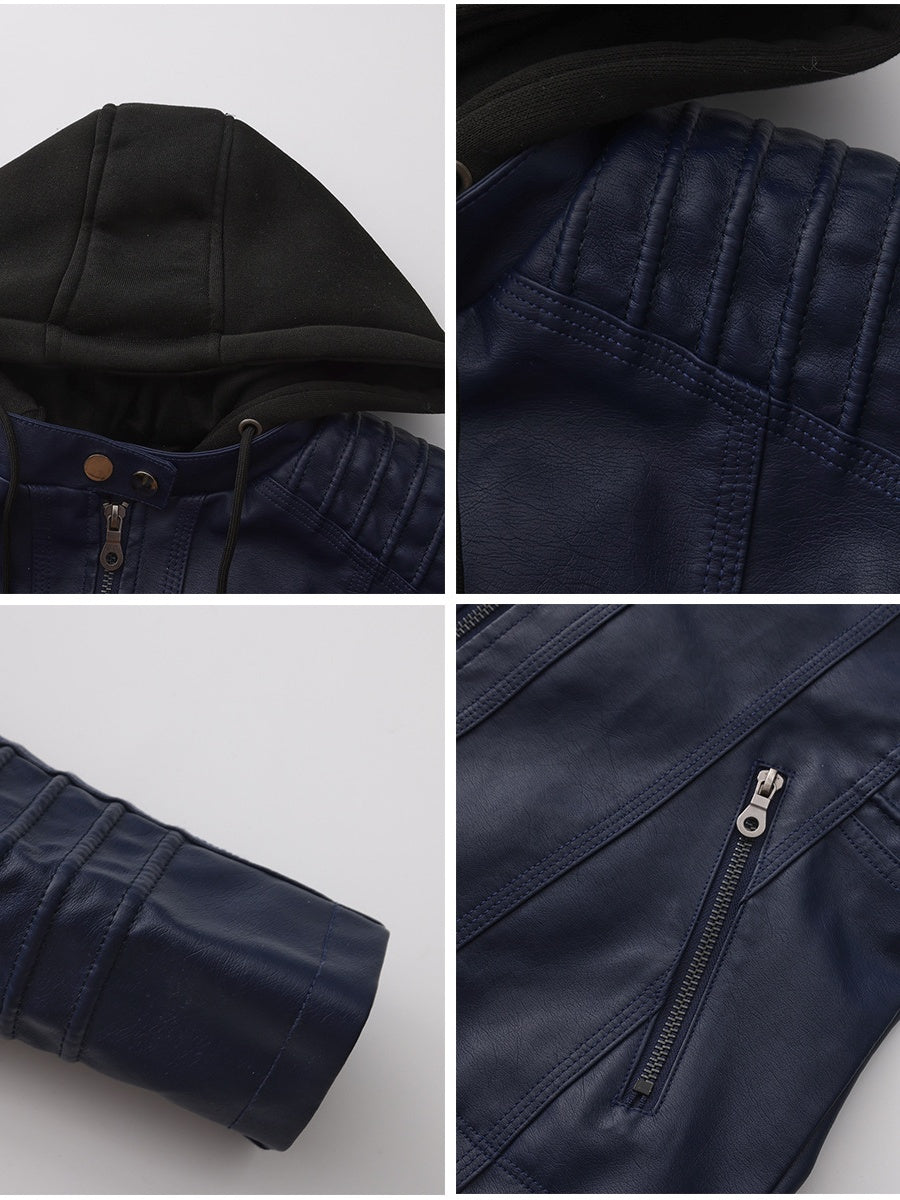 Hooded Removable 2-piece Sets Leather Jacket