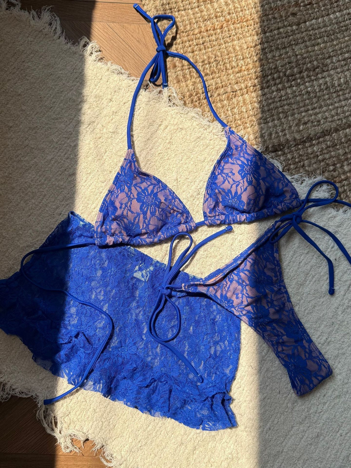 Sexy Lace Cutout Bikini Three-Piece Set For Beach