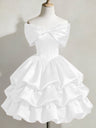 Satin Off-shoulder Bow Design Multi-layered Short Dress
