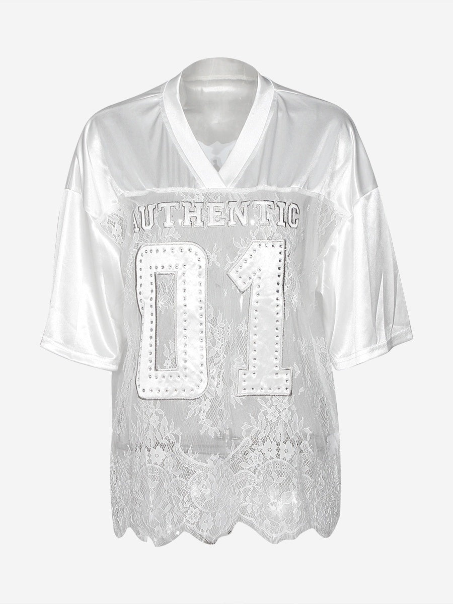 Loose Perspective Lace Stitching T-shirts