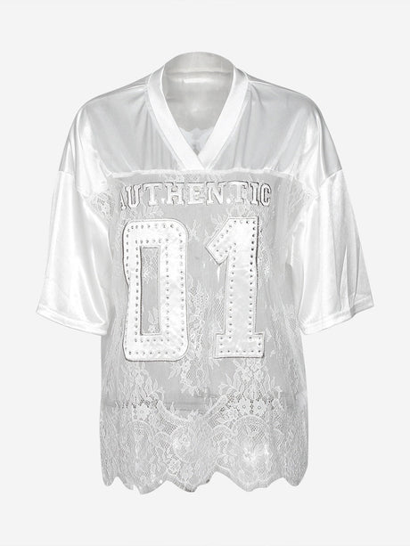 Loose Perspective Lace Stitching T-shirts