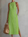 Halter Solid Color Lace Stitching Loose-fit Sundress Maxi Dresses