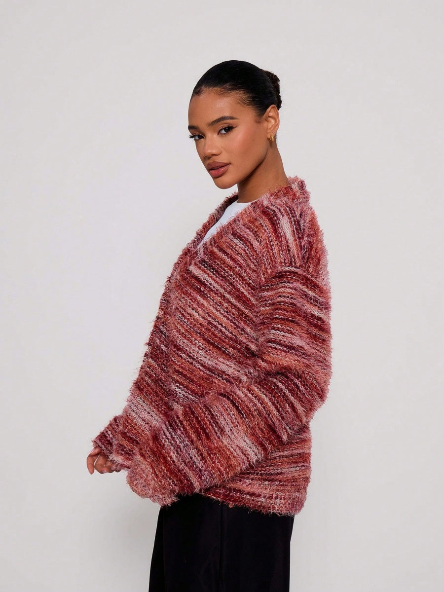 Fluffy Color matching Buttons Cardigans