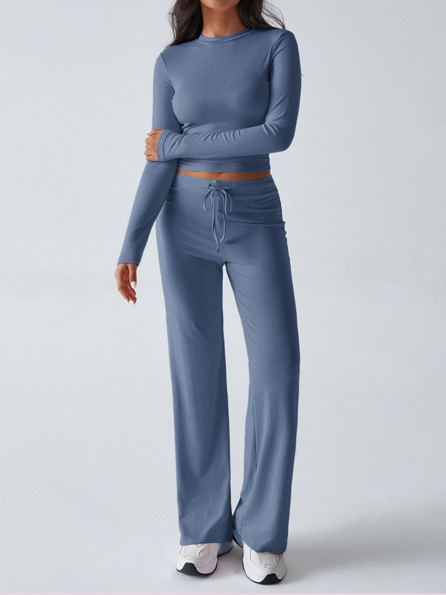 Yoga Long Sleeve T-shirts Straight-leg Pants Leisure 2-piece Sets