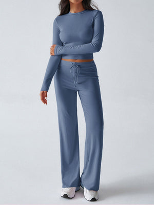 Yoga Long Sleeve T-shirts Straight-leg Pants Leisure 2-piece Sets