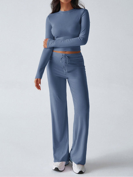 Yoga Long Sleeve T-shirts Straight-leg Pants Leisure 2-piece Sets