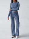 Yoga Long Sleeve T-shirts Straight-leg Pants Leisure 2-piece Sets