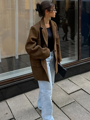 Liber Autumn Women's Buttons Suede Jackets