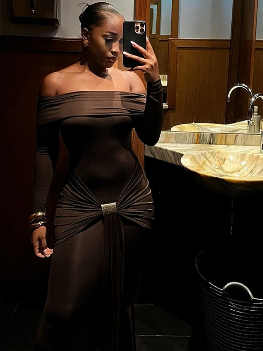 Liber Autumn Women's Bandage Off Shoulder Maxi Dresses
