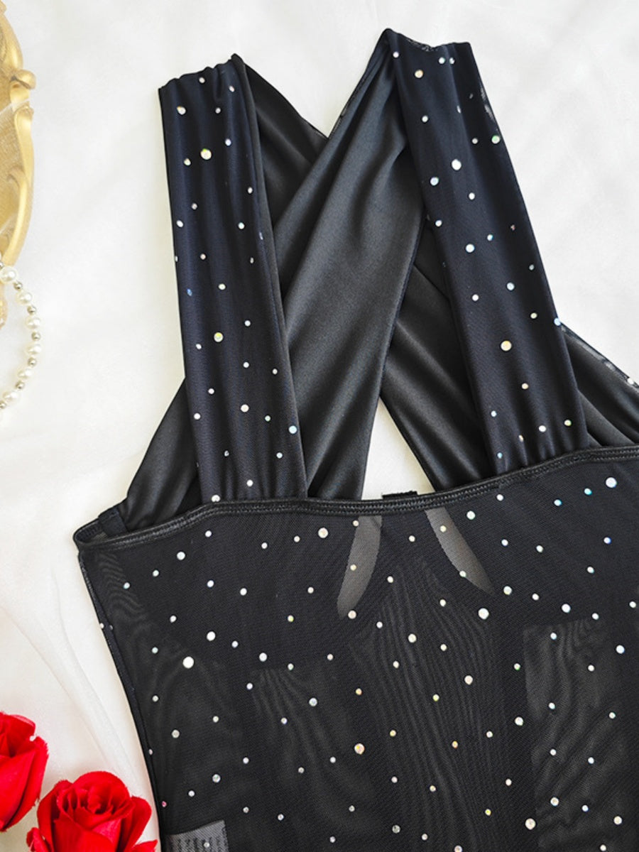 Fine Flash Trim Cross Mesh Perspective Bodysuits