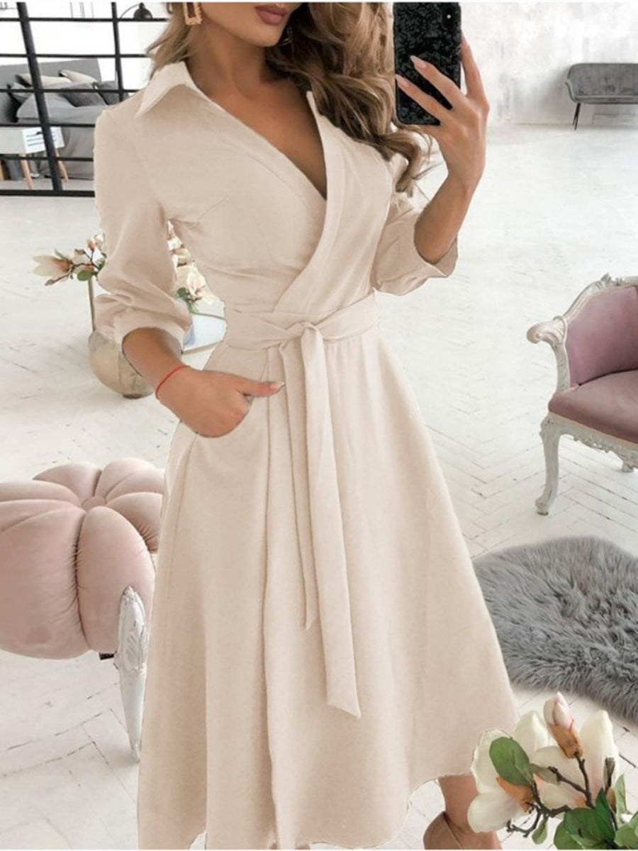 Lace Up Shirts Irregular Printed Maxi Dresses