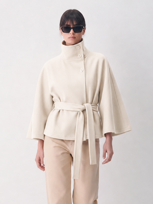 Stand Collar Large Sleeves Buttons Straps Solid Color Coats