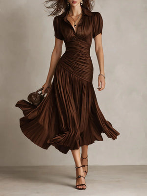 Stripes Satin Splicing Big Swing Temperament Maxi Dresses